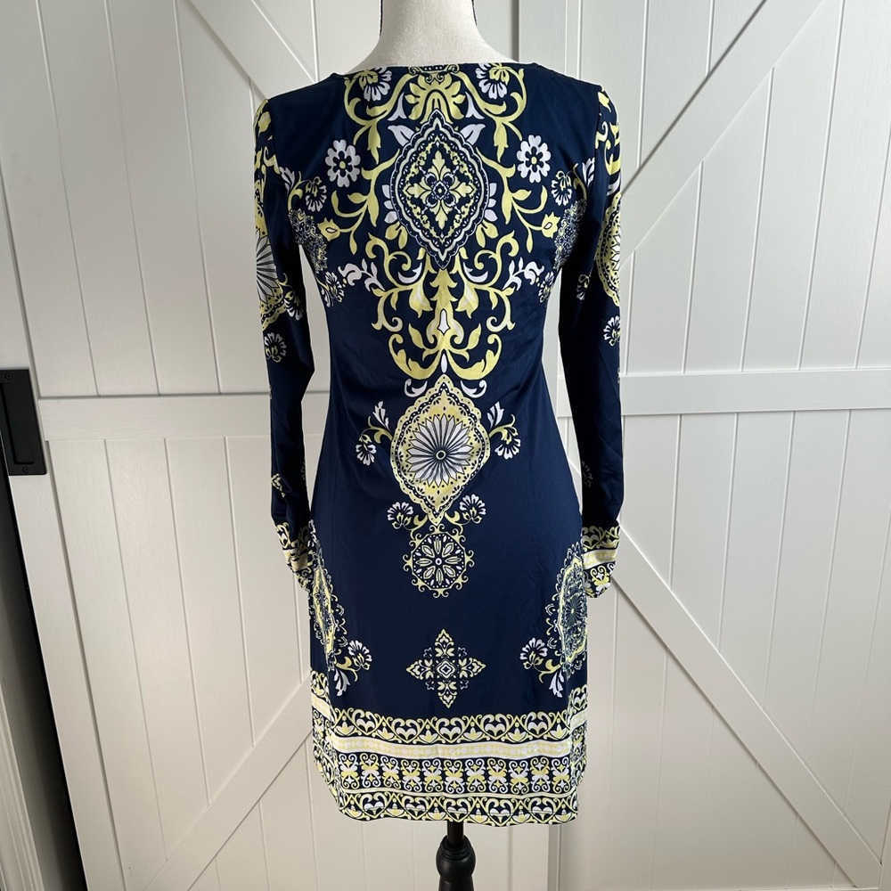 INC International Concepts Navy & Yellow Printed Shift Dress Size XS - Picture 3 of 6